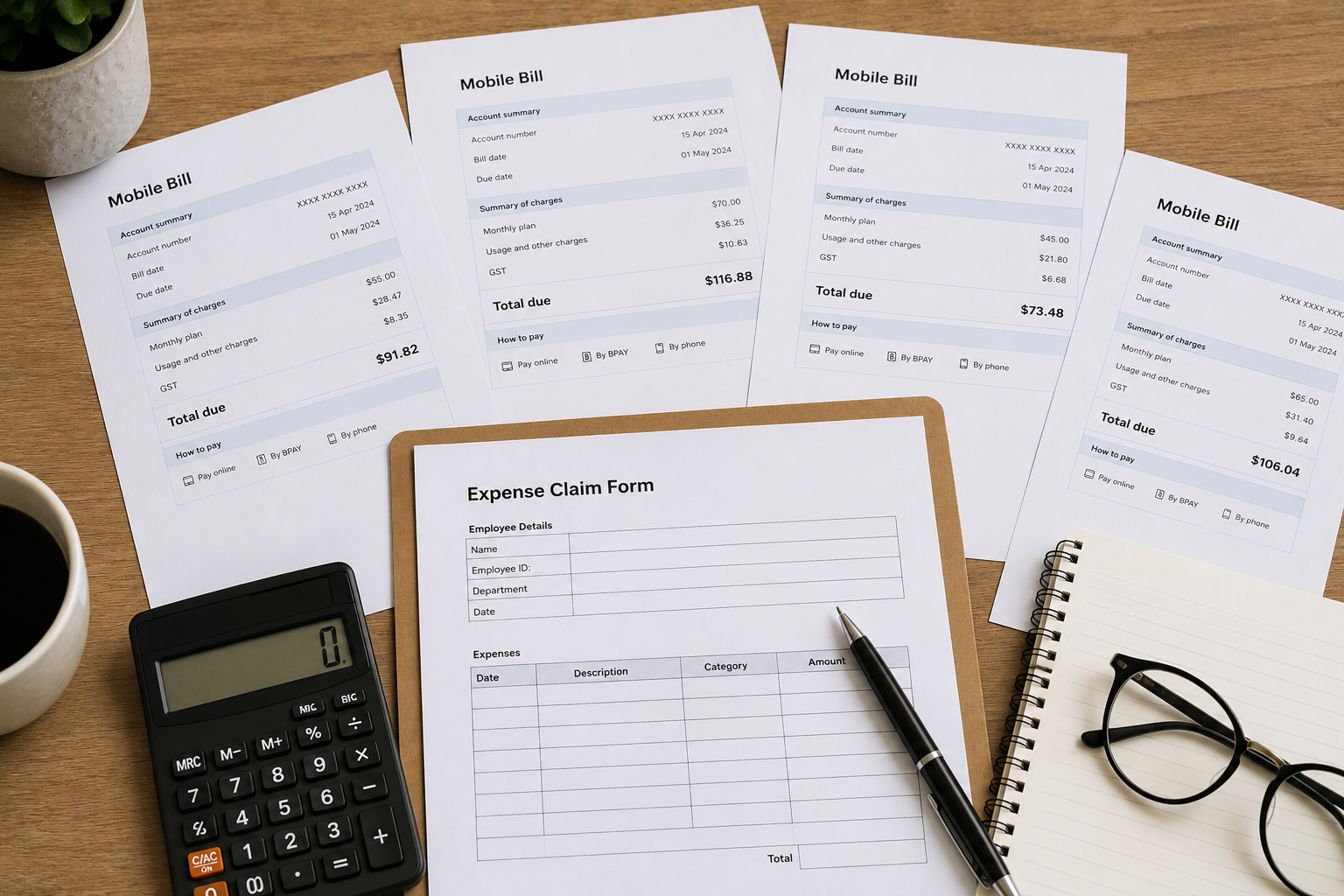 Organized Desk for Bill Payments